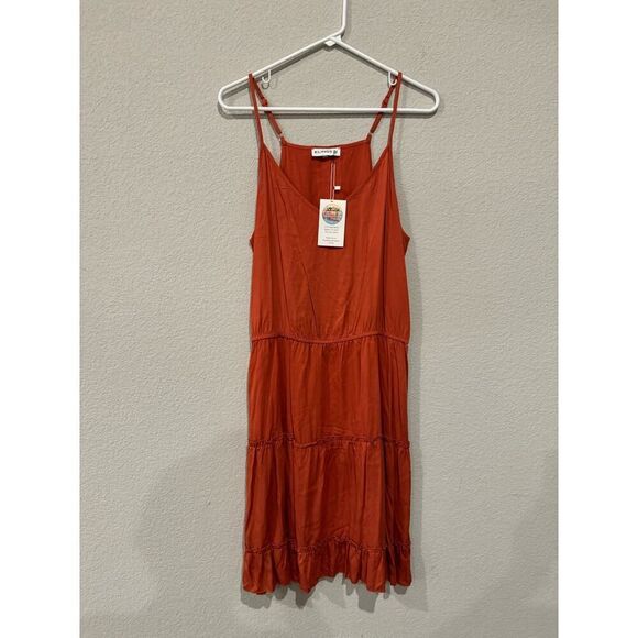 Elings Women's Spaghetti Strap Tiered A-Line Midi Dress Orange Size L NWT - Picture 1 of 5
